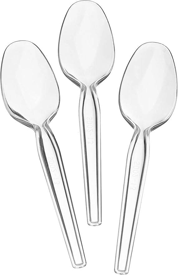 Pomp Extra Heavy-Duty Clear Plastic Spoons (100 Pack) | Extra Heavy-Weight Disposable Cutlery for Everyday Use, Parties, Weddings & Events