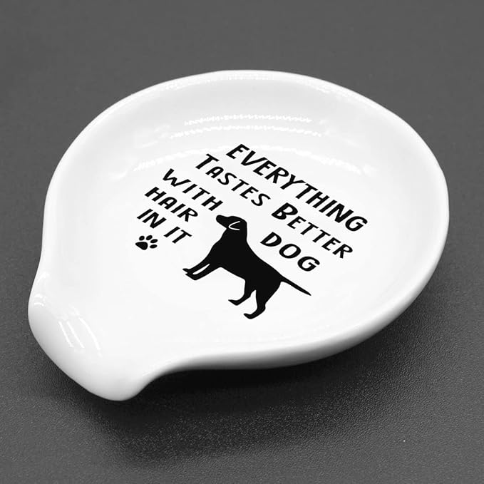 Ceramic Coffee Spoon Rest - Labrador Dog Hair Pattern - Black/White - CH Model