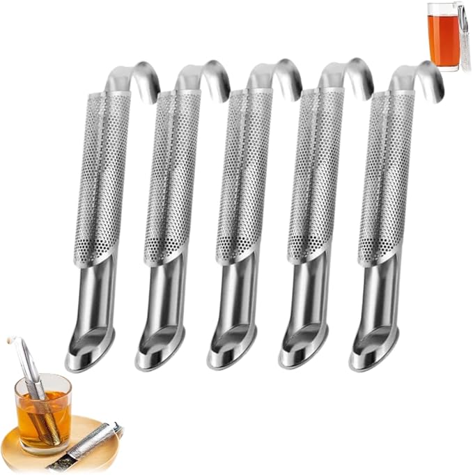 New Upgraded Stainless Steel Tea Diffuser with Hook Handle - Fine Hole Diffuser for Bulk Tea and Coffee (5PCS)