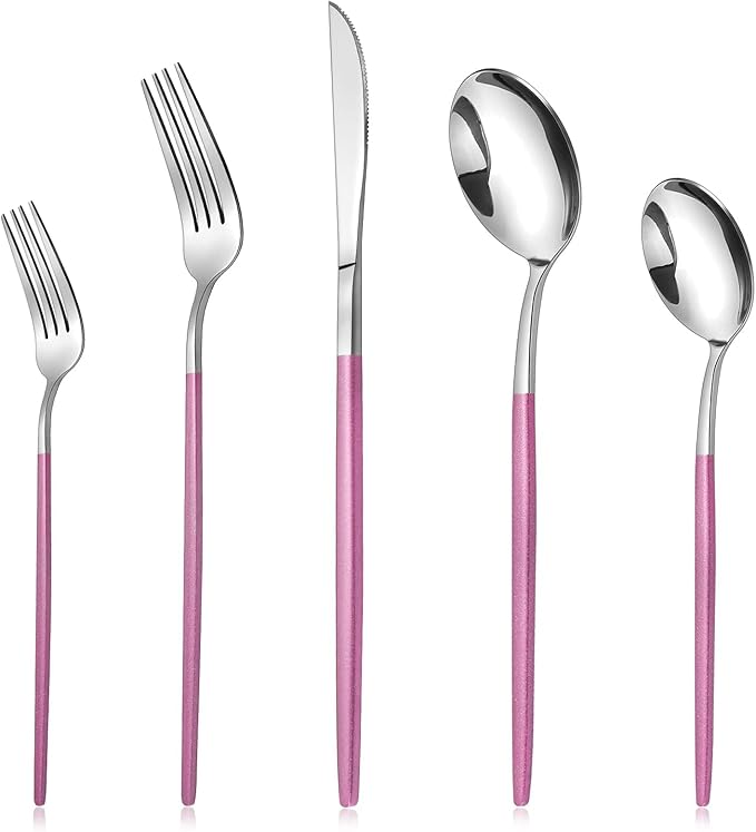 20-Piece Silverware Set With Pink Handle,LAZAHOME Stainless Steel Cutlery Set Service for 4,Kitchen Utensils Set Included Knife Spoon and Fork Set- Mirror Polished & Dishwasher Safe