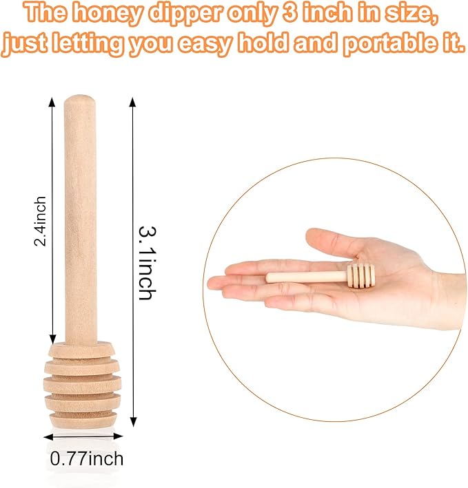 51 PCS Honey Sticks Dipper, 3 Inch Mini Wooden Honeycomb Sticks, Small Honey Stirrer Stick, Honey Sticks for Honey Jar Dispense Drizzle Honey and Wedding Party Favors Gift