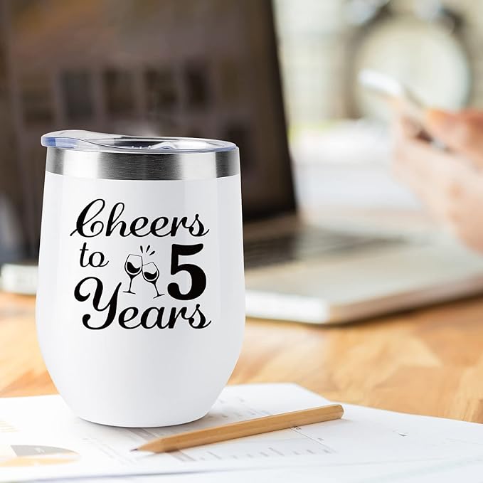 5th Anniversary Wedding Gifts for Couple - Wooden Wedding Five Years Anniversary Decorations - 2 Pack Wine Tumbler, 12 OZ