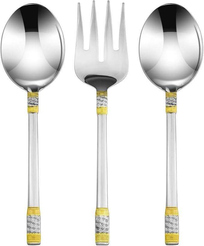 75-Piece Cutlery Set 'Principe' 24K Gold-Plated Service for 12, 18/10 Surgical Stainless Steel Flatware Silverware Cutlery with Hostess Set Cherry Color Wood Storage Case
