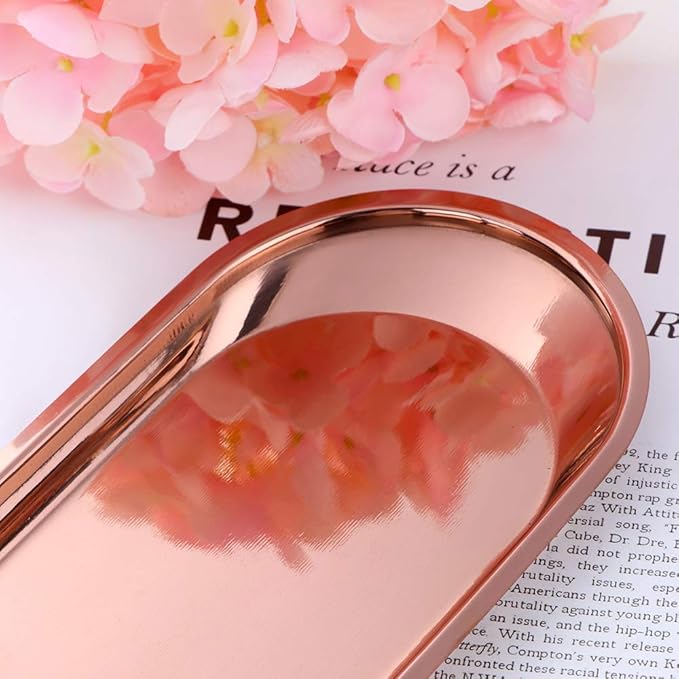 Buyer star Rose Gold 2PCS 9inch Stainless Steel Oval Tray Fruit Trays Storage Tray Dish Plate Cosmetics Jewelry Decorative Organizer