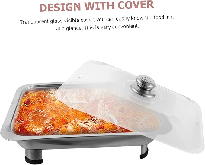 Alipis Stainless Steel Platter Box Lid Divided Serving Tray Buffet Plate Easy to Clean Round Corner Design Visual Cover