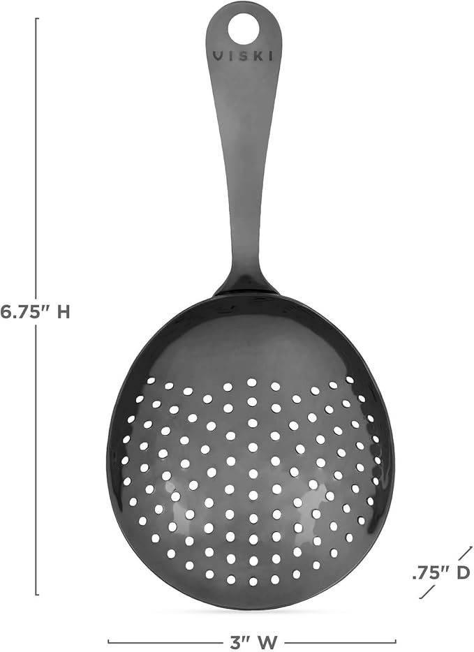 Viski Julep Stainless Steel Cocktail Strainer, Bar Tools, Drinks Spoon for Bartenders and Mixologists, Home or Commercial Use, Professional Metal Barware, Black, 6.75"