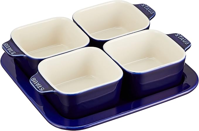 staub Appetizer Set 40511-121 Appetizer Set, Blue, Ceramic, Small Plate Set, 7.4 x 7.4 inches (18.7 x 18.7 cm)