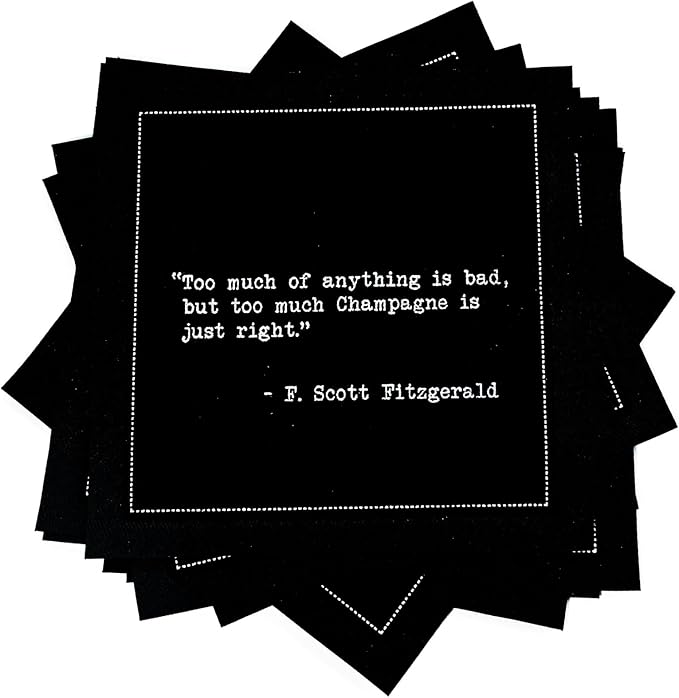 Five Star Funny Champagne Quotes | Black Cotton Cocktail Napkins | 50 Luxury Disposable Beverage Napkins with Witty Bar Quotes | Drink Napkins for Parties, Bars, Weddings & Game Nights