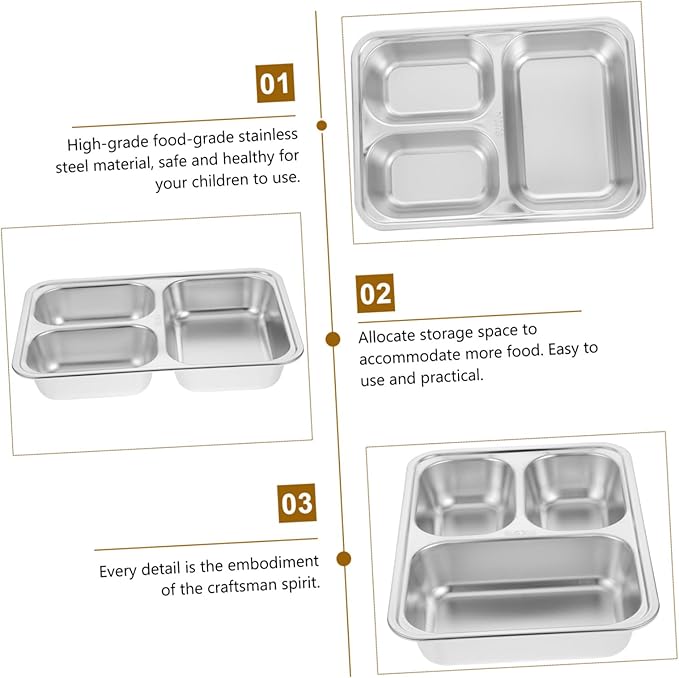 Luxshiny 2pcs Stainless Steel Serving Plates Food Divided Plate Serving Trays for Party Food