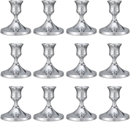 12 Pcs Silver Taper Candle Holders Vintage Candlesticks Holder for Home Decor Table Centerpiece Dining Party Festival Decorations (Sliver)