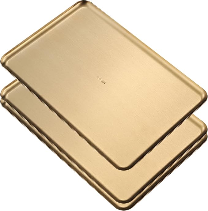 3 Pcs Small Serving Tray, Stainless Steel Coffee Table Tray, Wire Drawing Process, Beautiful and Understated, Waterproof and Durable(Gold,10x22CM/4x9IN)