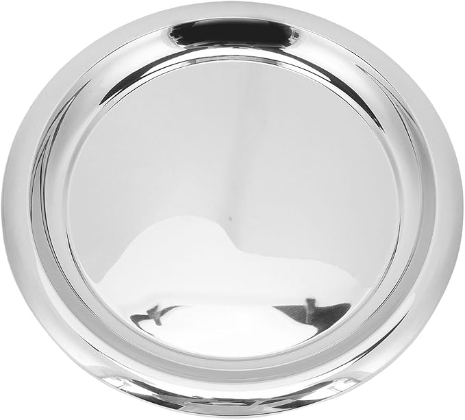 Denash Denash Elegant Stainless Steel Round Serving Tray Practical Silver Bar Platter for Drinks Snacks Cosmetics 35cm Bathroom Bedroom