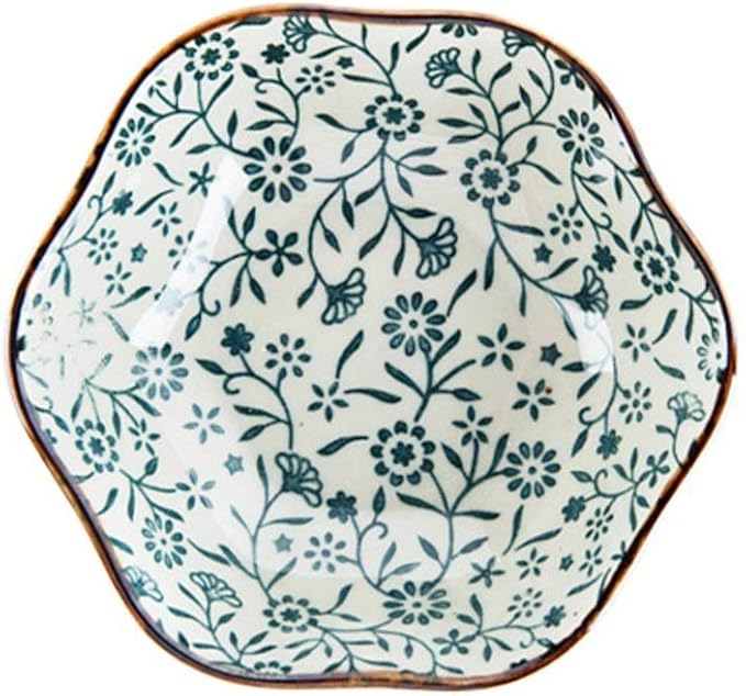 Dinner Plates Appetizer Plates Japanese Style Soy Sauce Dishes Set of 6, Household Ceramic Flower Dishe Serving for Dumpling, Side Dish, Sushi Bowl Sets，D