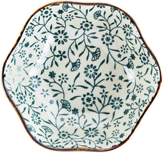 Dinner Plates Appetizer Plates Japanese Style Soy Sauce Dishes Set of 6, Household Ceramic Flower Dishe Serving for Dumpling, Side Dish, Sushi Bowl Sets，D