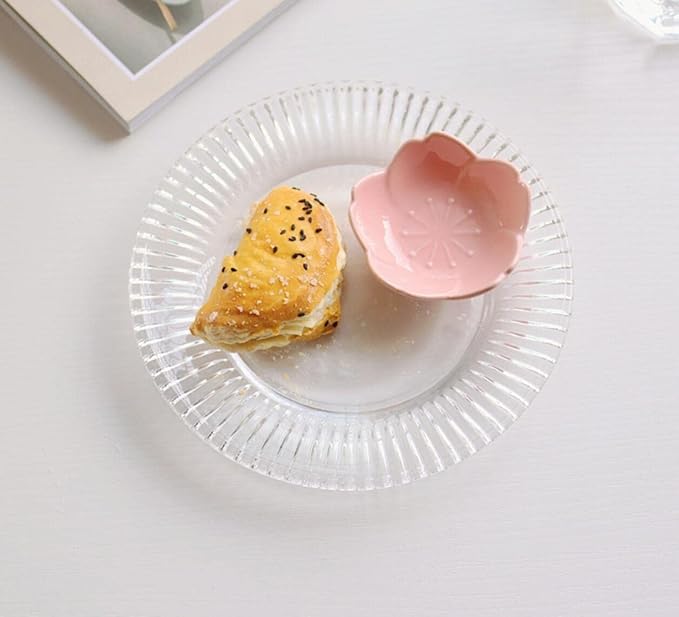 Sakura Flower Dessert Salad Snack Fruit Plates Ceramic Seasoning Dishes Small Sauce Dipping Bowls Appetizer Plates for Kitchen Home (Set of 4, Pink)