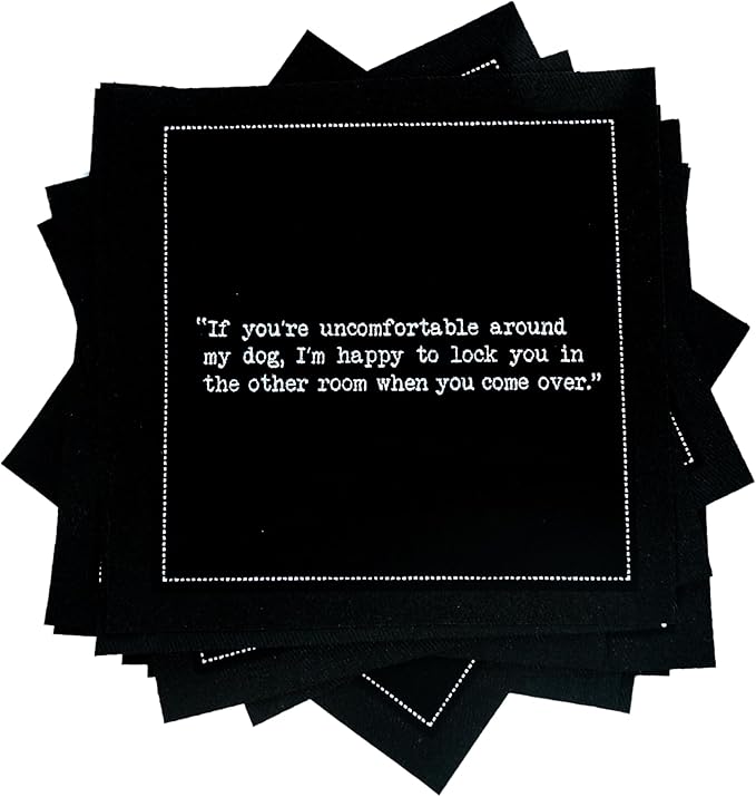 Five Star Funny Dog Quotes | Black Cotton Cocktail Napkins | 50 Luxury Disposable Beverage Napkins with Witty Bar Quotes | Drink Napkins for Parties, Bars, Weddings & Game Nights