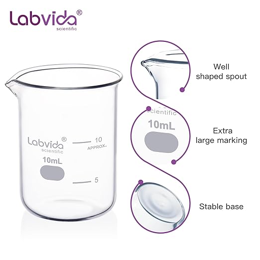 Upgrated 10ml Beaker Set, 12pcs of Beaker Shot Glasses, Low Form Glass Beakers Set, 3.3 Boro with Printed Graduation, LVA036