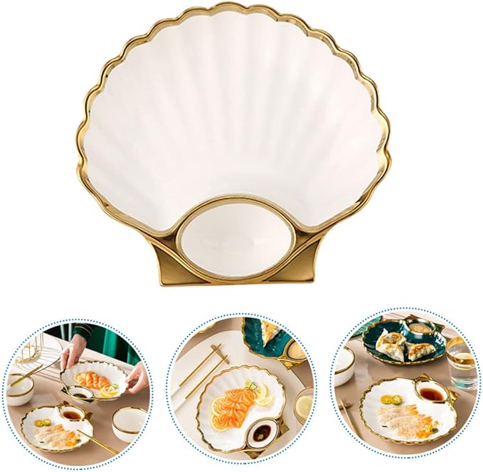 1pc Ceramic Dumpling Serving Plate Sauce Creative Shell-shaped Design for Appetizers Sushi and Snacks Easy to Clean and Versatile Dipping Dish Pure White