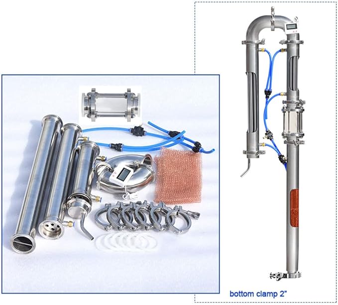 New Tubular distillation tower with sight glass copper mesh 1.5'' 2'' domestic brewing equipment moonshine distiller (2'')