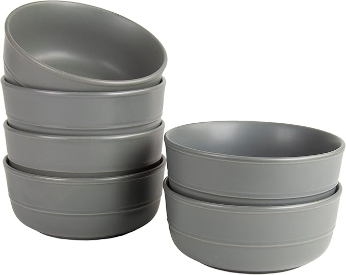 Double Line 6.25"/24 oz Cereal Bowl, Set of 6, Matte Gray