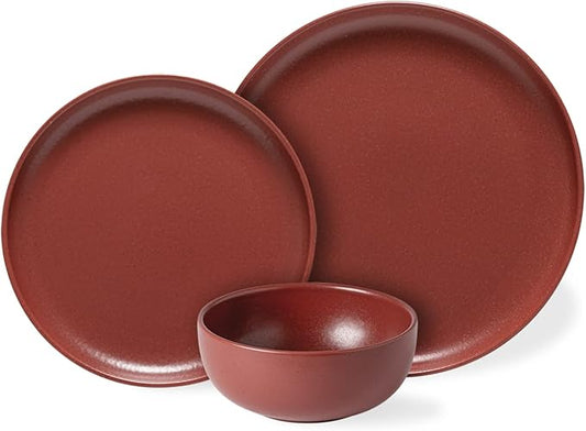 Casafina Ceramic Stoneware 12-Piece Place Setting Service for 4, Pacifica Collection, Cayenne | Microwave & Dishwasher Safe Dinnerware Set | Food Safe Glazing | Restaurant Quality Tableware
