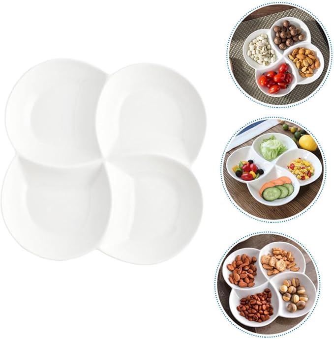 Ceramic 4-Compartment Serving Tray Snack Fruit Plate for Parties Dishwasher Safe Food Plate for Appetizers and Desserts