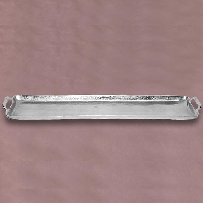 IHI Est. 1986 Long Rectangle with Carry Handles - 36 x 6 Inch Silver Tone Aluminum Multipurpose Serving Tray