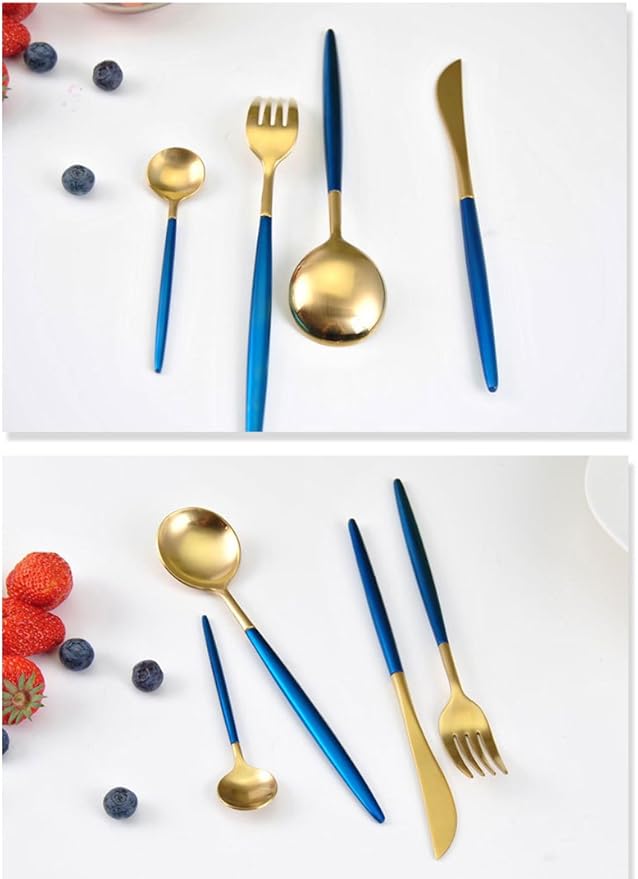 Lots 4pcs 304 Stainless Steel Tableware Dinner Spoon Fork Knife Flatware Serving Sets Spoons Forks Knives，White + Gold-4