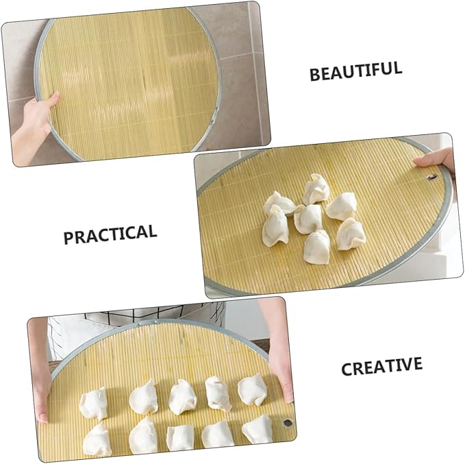 1pc Bamboo Dumpling Tray Food Storage Pad Steamed Bun Display Plate with Edging Household Dumpling Serving Tray for Home Restaurant Use