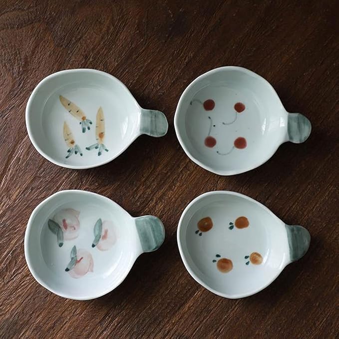 Dipping Sauce Dish Dipping Bowl Appetizer Plates Japanese Style Sauce Dishes Ceramic Hand Painted Seasoning Dishes with Short Handle Vinegar Ketchup Dipping Bowls Mini Appetizer Sushi Serving Dishes D