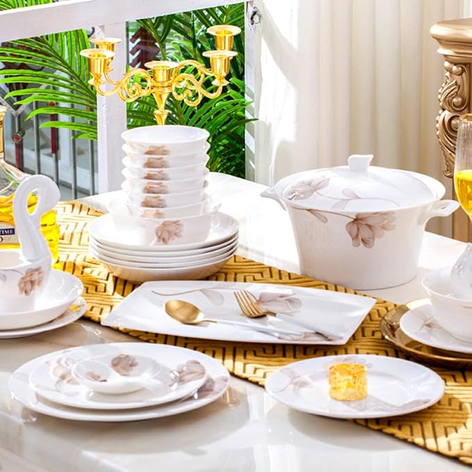 60 Heads Jingdezhen Ceramic Dinnerware Set Kitchen Tableware Ceramic Plates and Dishes Bowls 60pcs combination dishes set-WHITE