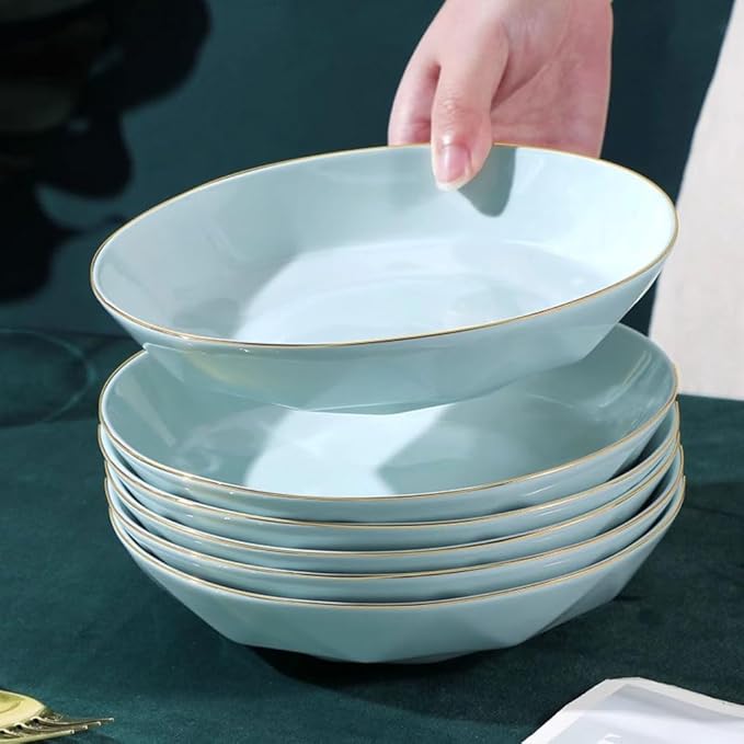 SONGCHAO Party Supplies Plate Dish Plate Home Celadon Gold Edge Light Luxury Tableware Set Creative Deep Plate Ceramic Plate Gold Plate Soup Plate Party Plates (Color : 7inch)