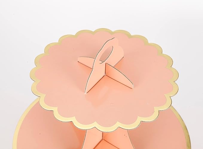 3-Tier Cupcake Stand, Pink Cake Stand Holder, Lace Tiered DIY Cupcake Stand Tower for Dessert Table Displays, Birthday Theme Party Favors Decoration, Floral Tea Party, 12" W x 12.8" H