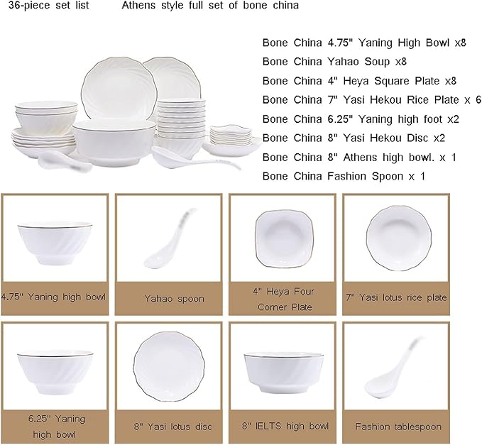 Dinnerware Set Dinner Party Tableware Service Set Ceramic Tableware Set, 36-piece Kitchen Plate and Bowl SetPure White Exquisite Tableware Set, FPYY2024040817