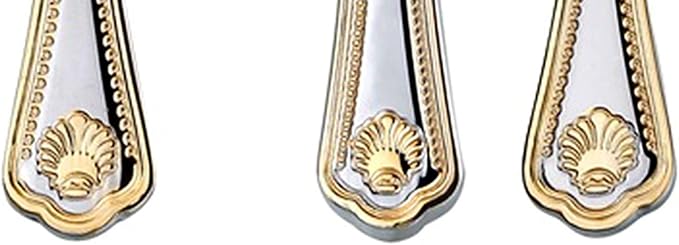 Venezia Collection 75-Piece Fine Flatware Set, Silverware Cutlery Dining Service for 12, Premium 18/10 Surgical Stainless Steel, 24K Gold-Plated (gold sets only) Hostess Serving Set (Seashell)