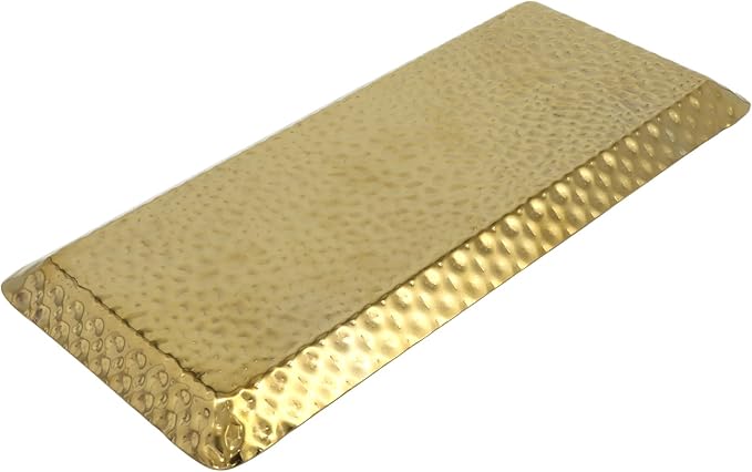 Gold Hammered Rectangular Platter Serving Trays, Decorative Stainless Steel Reusable Dessert Plates for Living Room Kitchen/Hosts(9.8 x 4.3 Inch, 1 Pack)