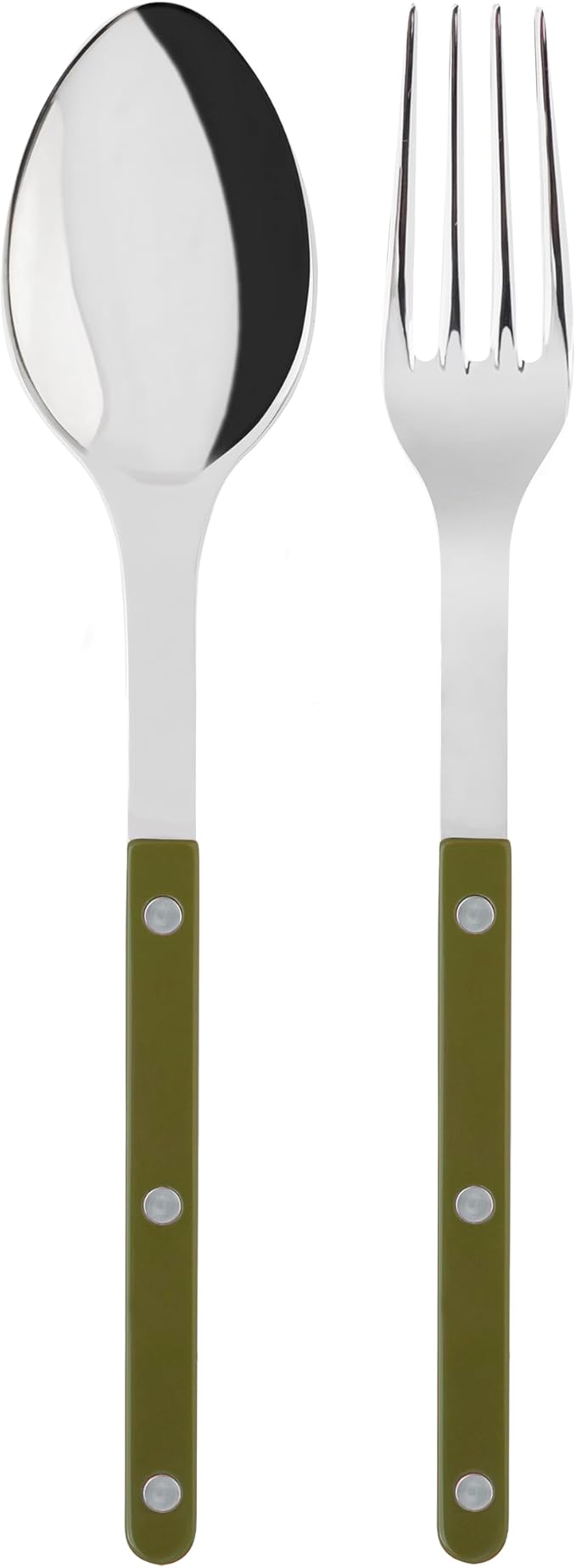 SABRE PARIS - 2-Piece Serving Set - Bistrot Collection - Large Fork & Large Spoon - Stainless Steel & Nylon - Dishwasher Safe - Fern Green - Brilliant Finish