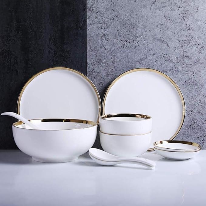 Elegant Dishes Plate Bowl Set,10-Piece White Porcelain Phnom Penh Dinnerware Set Healthy Ceramics Tableware Set Service for 2 People