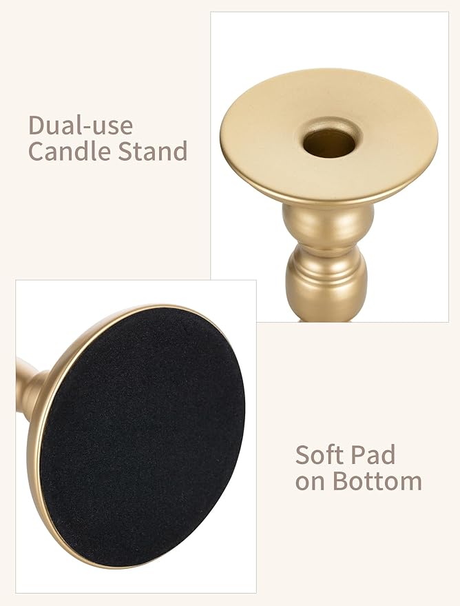 Sziqiqi Gold Candle Holders Decor: Candle Holders for Pillars Candlesticks - Taper Candleholders Set of 3 for Wedding Table Fireplace Mantel Holiday