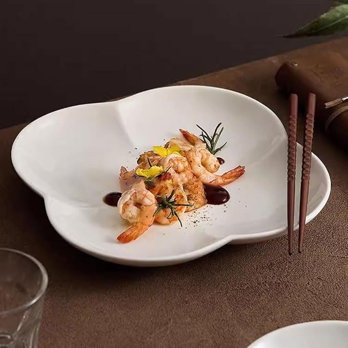 SONGCHAO Party Supplies White Porcelain Flower-shaped Dinner Plate Home Salad Plate Fruit Plate Restaurant Hotel Creative Appetizer Plate Party Plates
