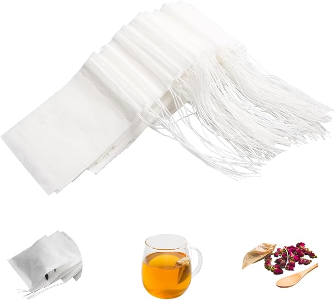 Eketirry 200pcs Tea Filter Bags for Loose Tea, Small Empty Tea Bags, Natural Wood Pulp Paper Material, Disposable Unbleached Tea Filter Bags with Drawstring for Loose Tea (White, 1.97 x2.76 inch)