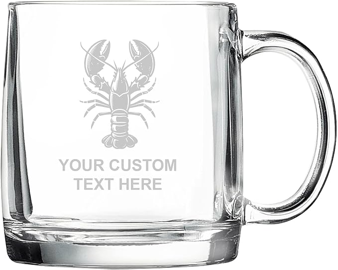 Lobster, Personalized 12.5 oz Polar Camel Glass Coffee Desk Mug – Custom Laser Engraved Clear Cup for Tea, Espresso, Latte, Whiskey - Microwave Safe/Made in USA