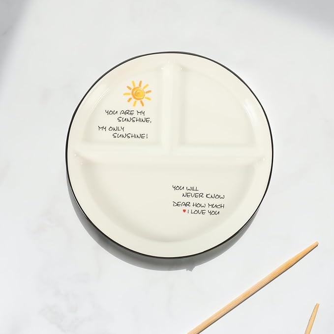 Cabilock 1pc Ceramic Divided Dinner Plate for Portion Control Compartment Dish for Snacks Desserts and Meals Safe Easy Clean Design for Parties and Restaurants