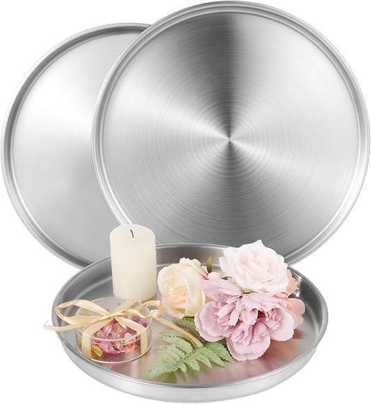 Decorative Round Serving Trays Set of 3, Stainless Steel Platters for Coffee Tables, Vanity & Jewelry Organization