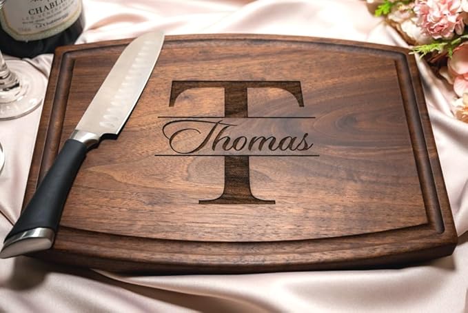 Personalized Cutting Board, Custom Wedding, Anniversary or Housewarming Gift Idea, Wood Engraved Charcuterie, for Friends and Family, Monogram Initial Design 004