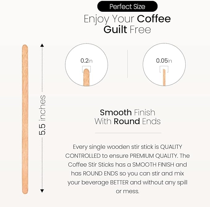 Wooden Stir Sticks, 5.5-inch Large Birchwood Stirrers, 1000 Disposable Swizzle Sticks for Coffee & Drinks