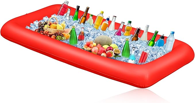 Leitee Inflatable Serving Bar with Drain Plug 52 x 24 x 5'' Inflatable Ice Serving Buffet Bar for Party Food Cooler Buffet Drink(Red,Basic Style)