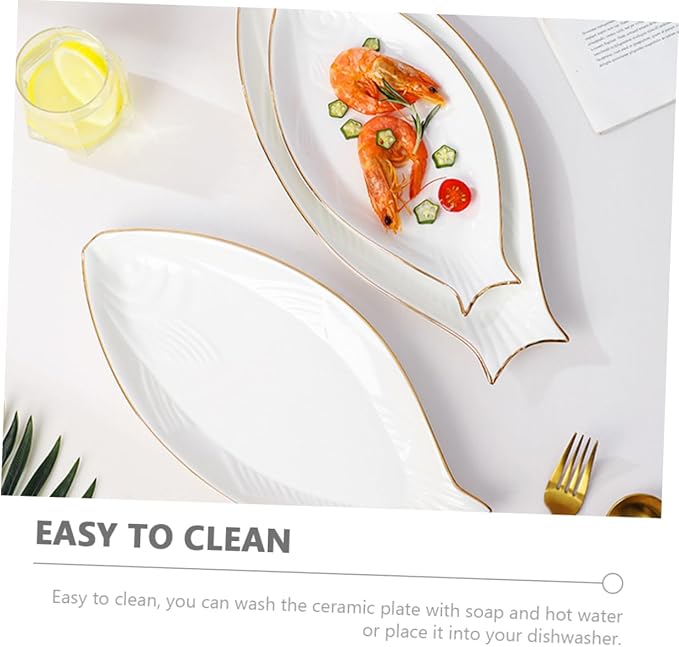 LIFKOME Ceramic Fish Plate Elegant Fish Shaped Food Serving Tray Rimmed Design for Appetizers Sushi Fruits for Parties and Banquets