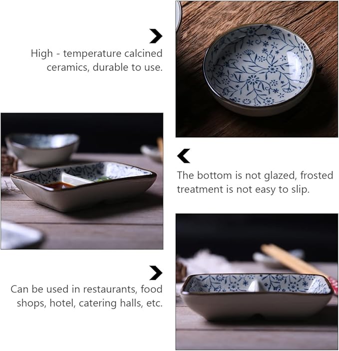 3pcs Ceramic Sauce Dish Kitchen Snack Plates Soy Sauce Bowls Appetizer Serving Tray