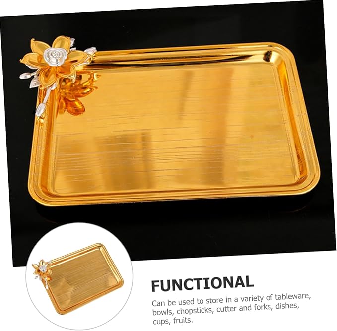 PRETYZOOM Metal Square Tray for Dinner Party Platter Decoration Serving Snack Storage Bread Fruit Tea Serving Tray
